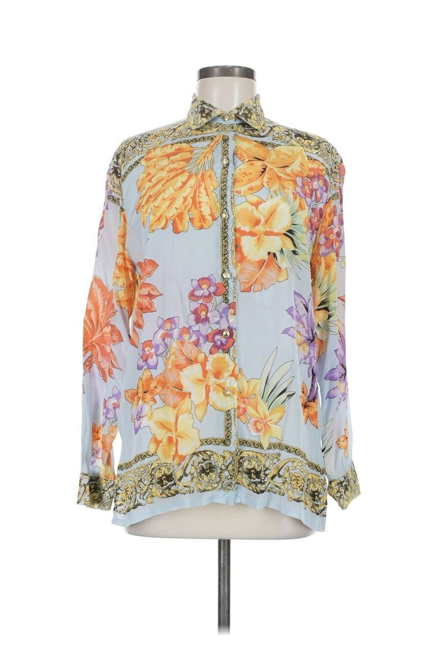 VTG ennedi roberto naldi Floral Tropical Blue Print Blouse Silk Blend US 6